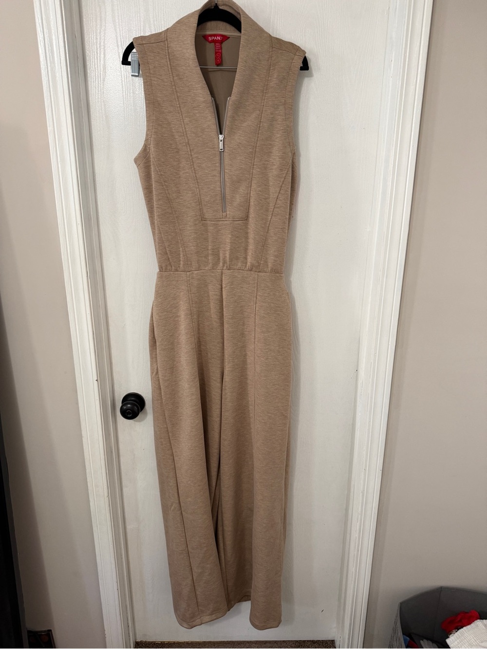 SPANX Sleeveless Zip-Front Jumpsuit in Taupe NWT large